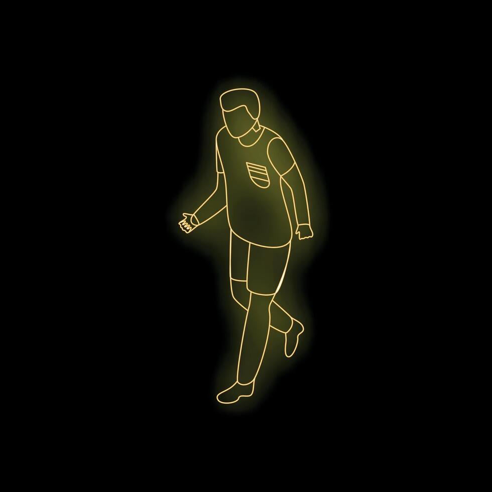 Soccer player walking in neon light on black background vector