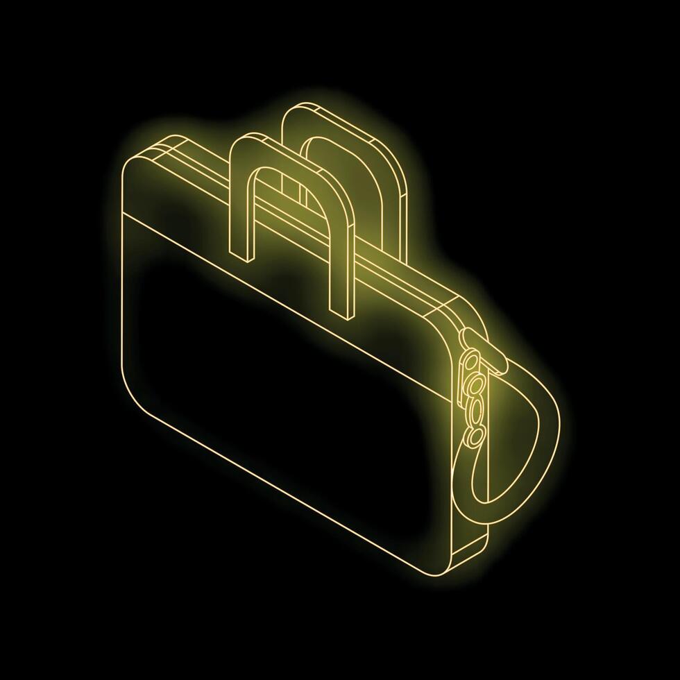 Yellow glowing neon briefcase on black background representing business and finance vector