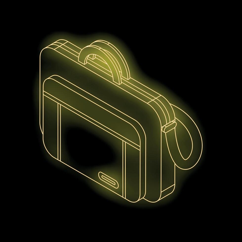 Neon yellow briefcase shining in the dark representing business and finance vector