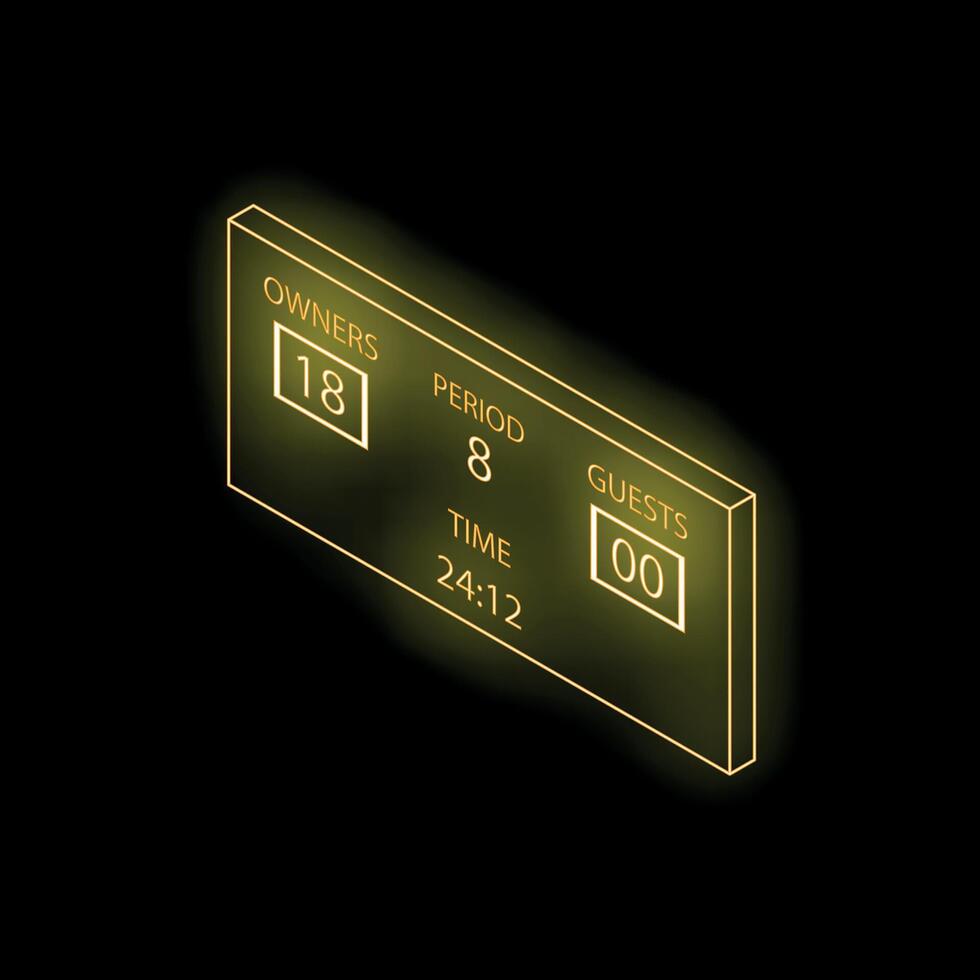 Glowing scoreboard showing game results and time remaining vector