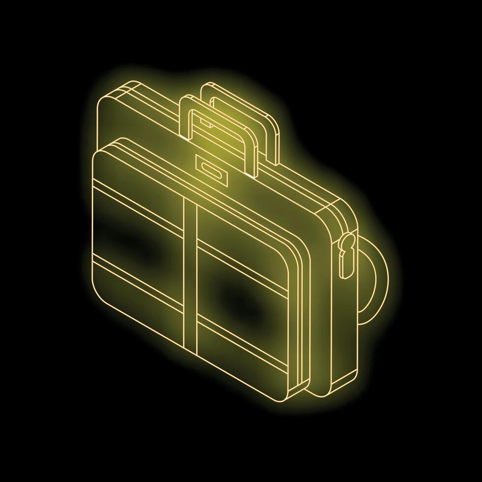 Glowing neon yellow briefcase representing business and travel vector