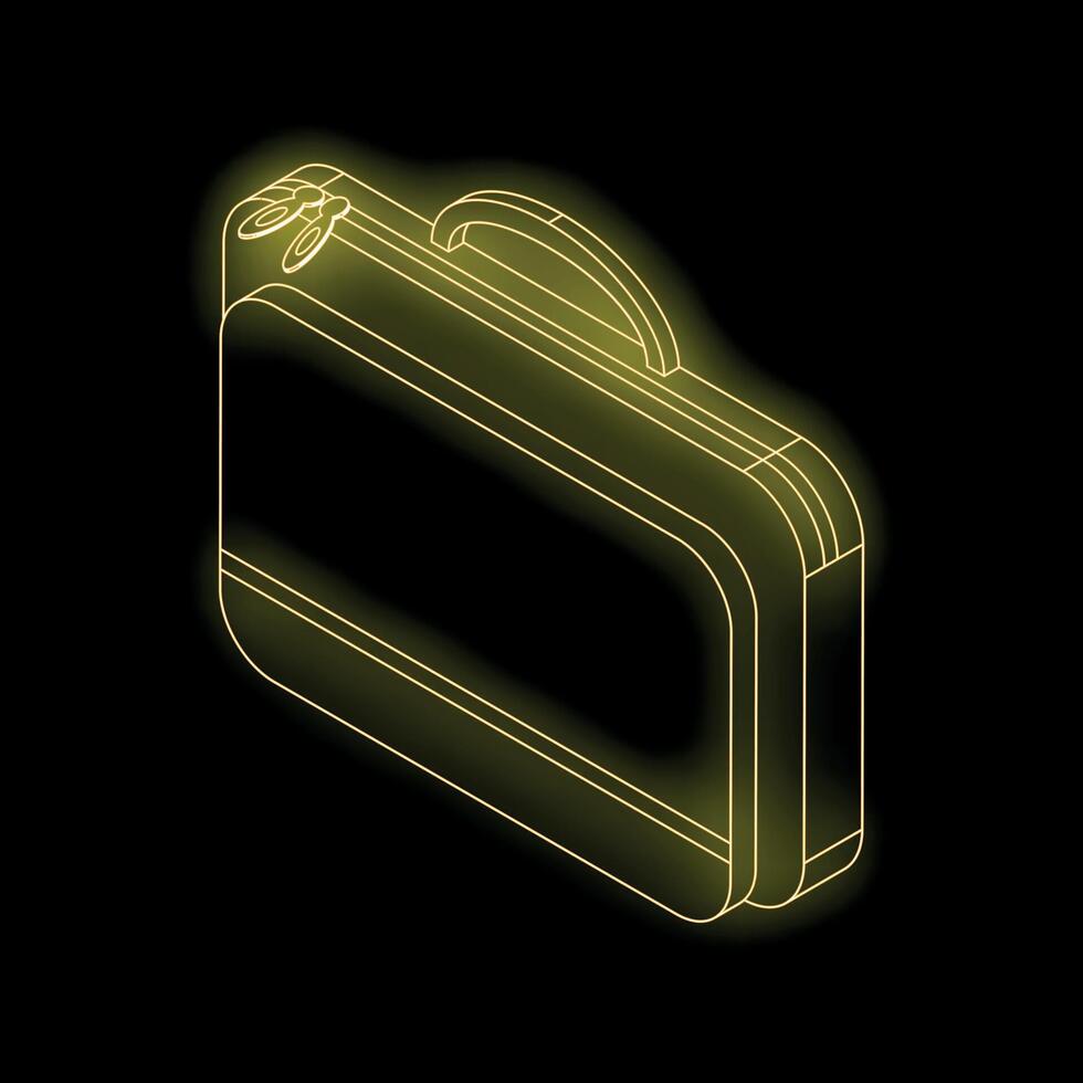 Glowing neon yellow briefcase representing business and finance on black background vector