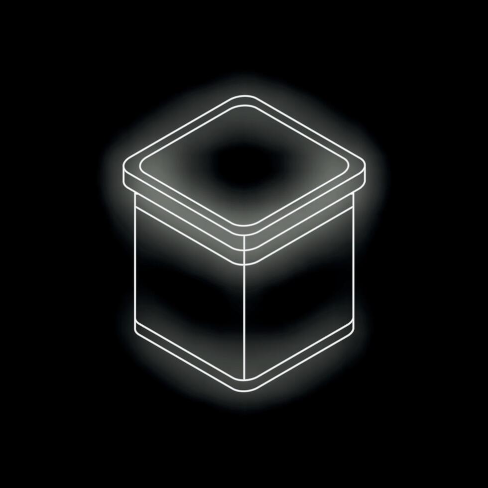 White glowing neon line food plastic container on black background vector