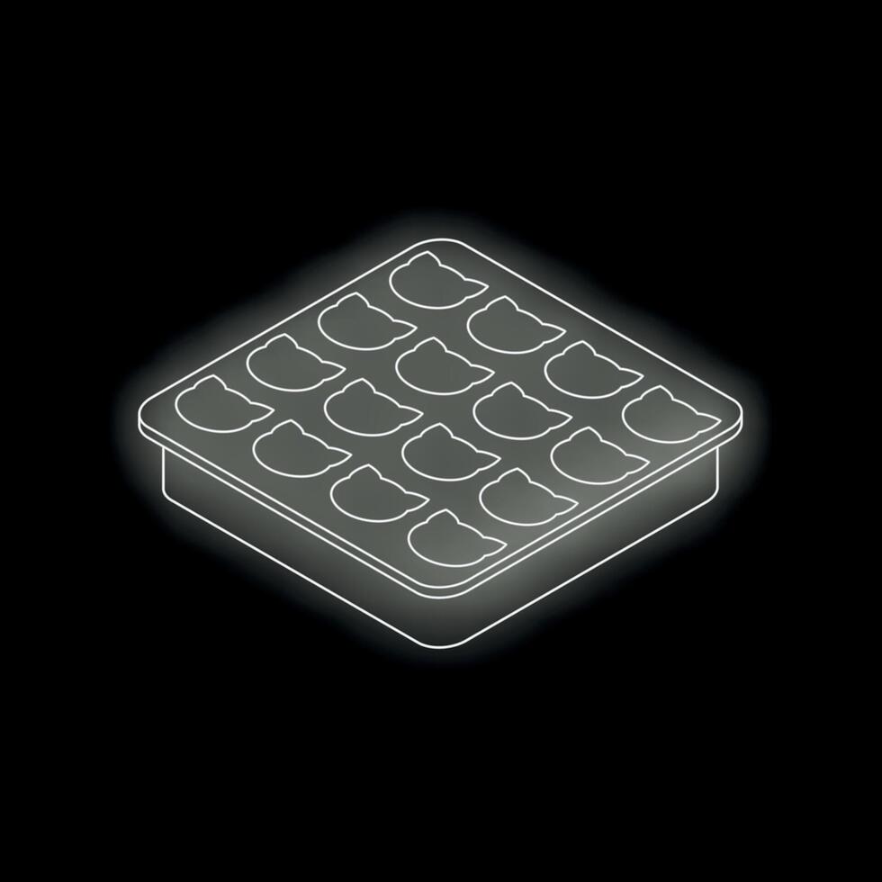 Ice cube tray making cat shaped ice cubes glowing on dark background vector
