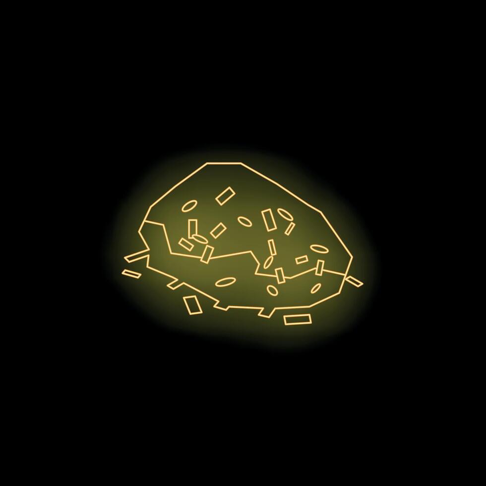 Gold nugget crumbling and revealing smaller pieces on black background vector