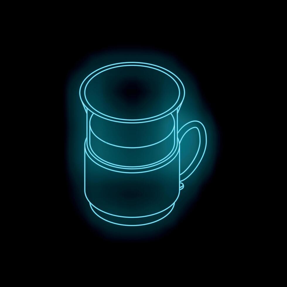 Neon vietnamese coffee maker brewing on black background vector