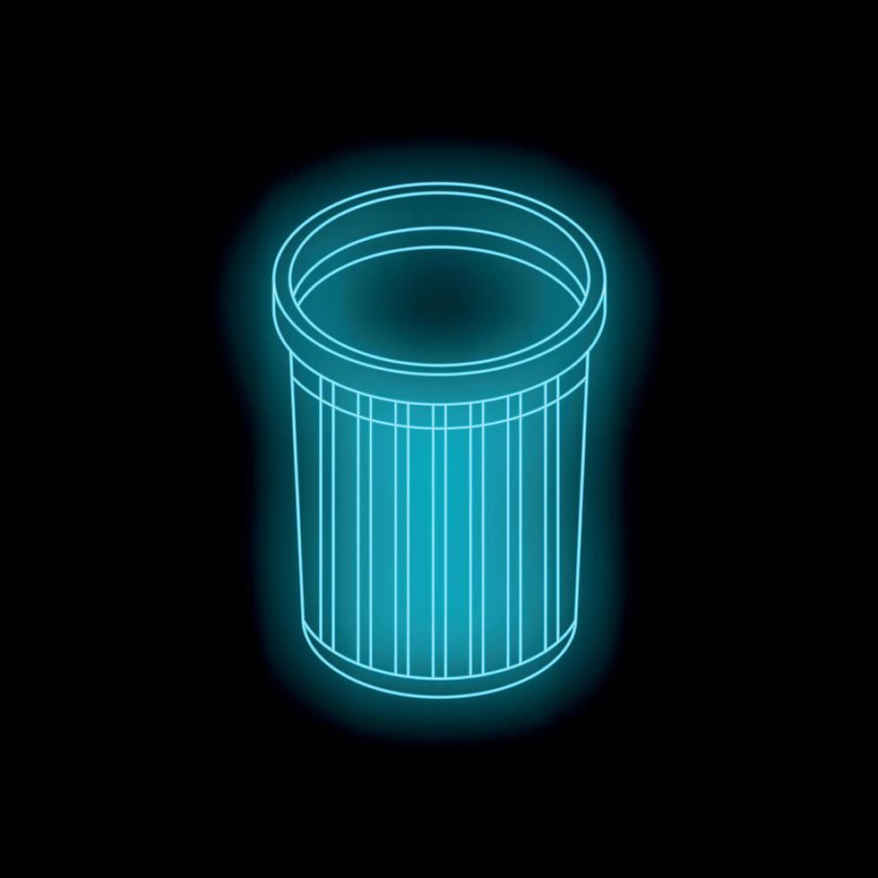 Glowing neon trash can on dark background representing removing unwanted files vector