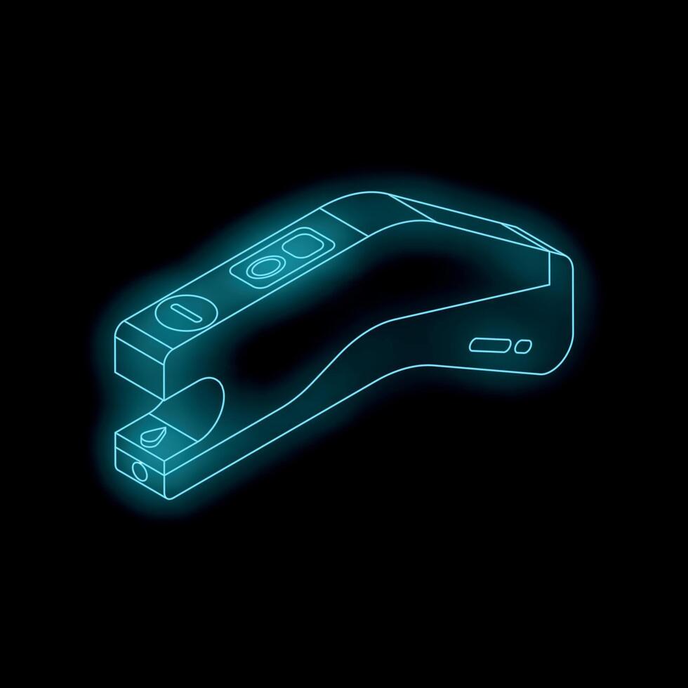 Futuristic neon scanner emitting light in dark environment vector