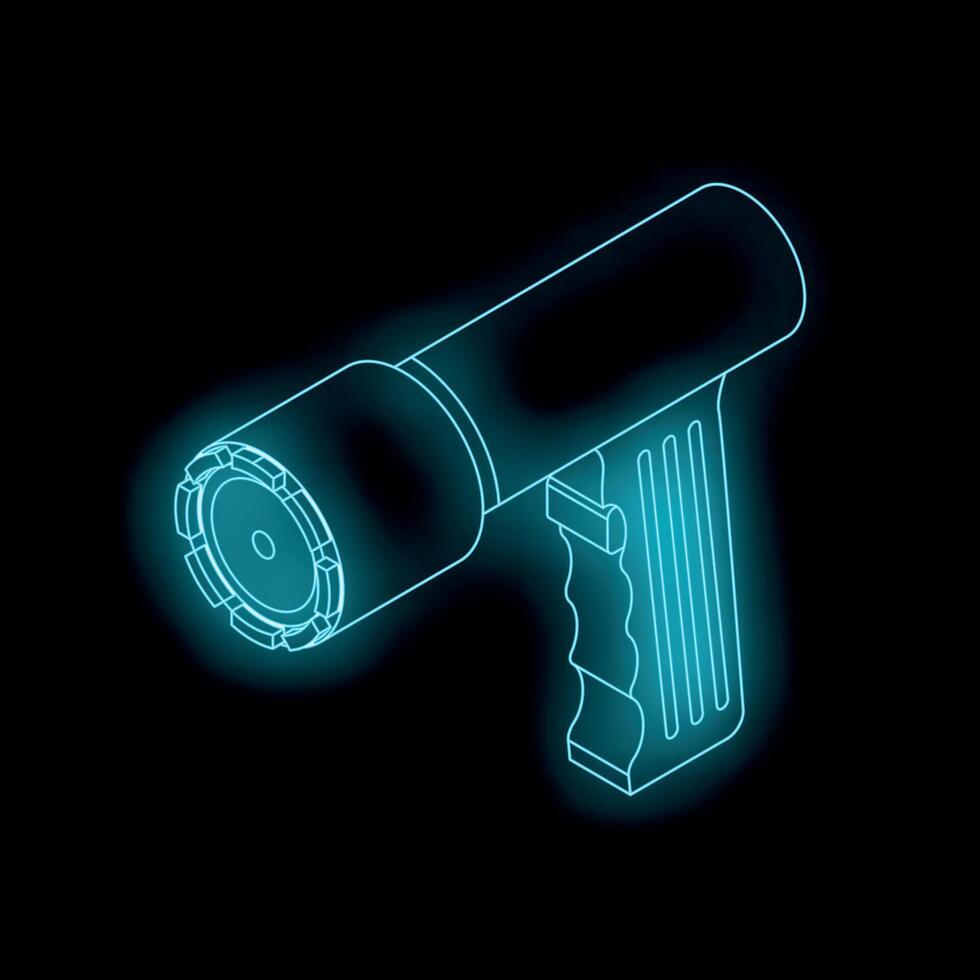 Futuristic neon light gun shining in dark space vector
