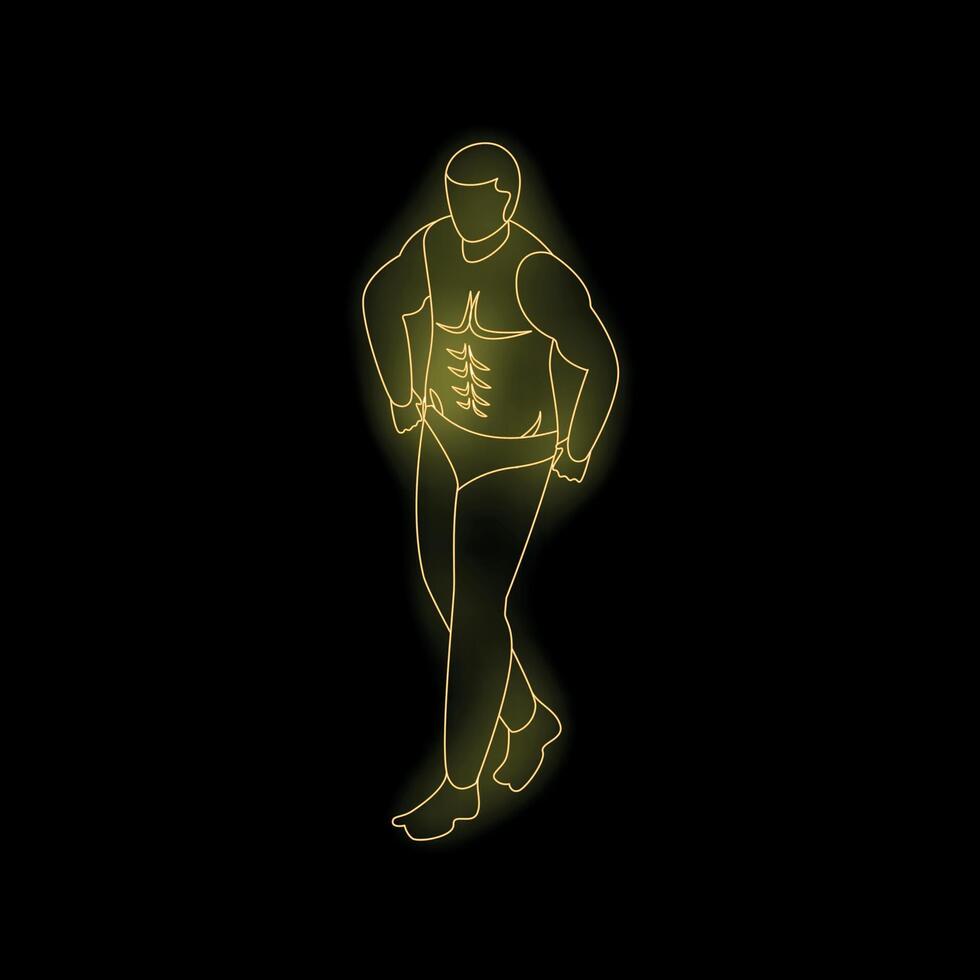 Bodybuilder posing showing his muscles in neon light vector