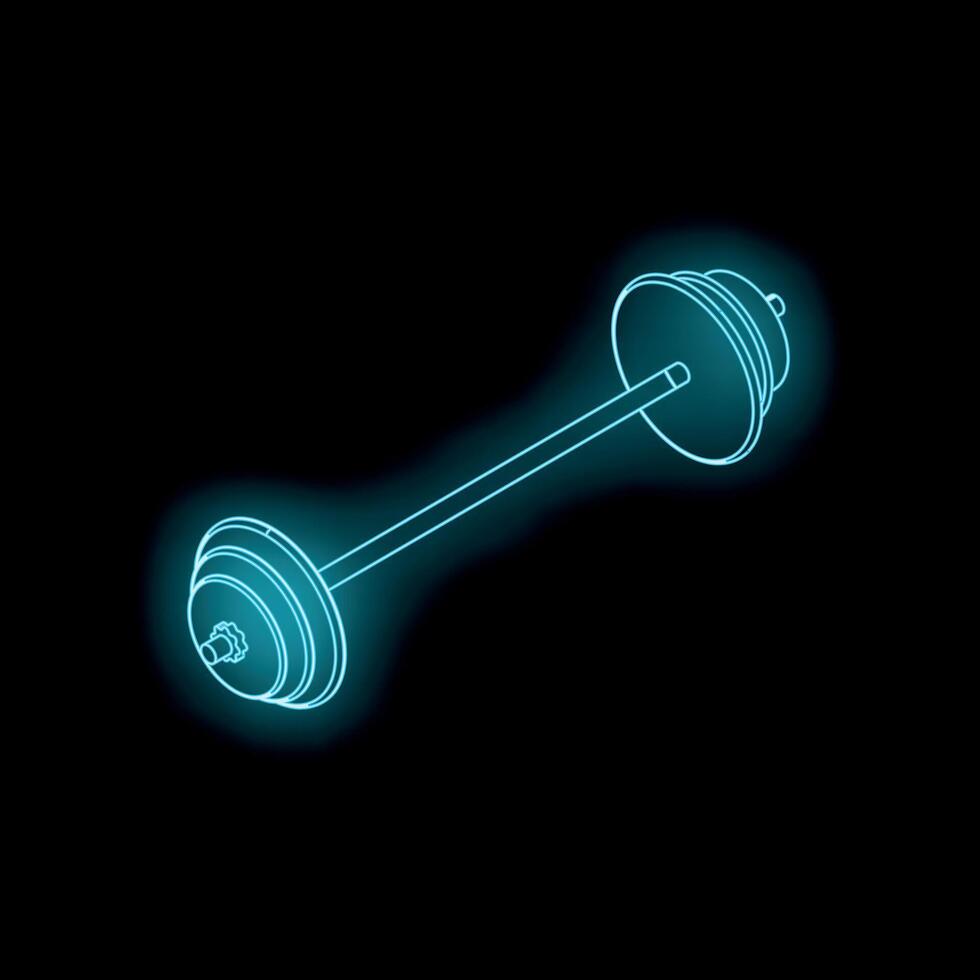 Glowing light blue barbell representing fitness and weightlifting on black background vector