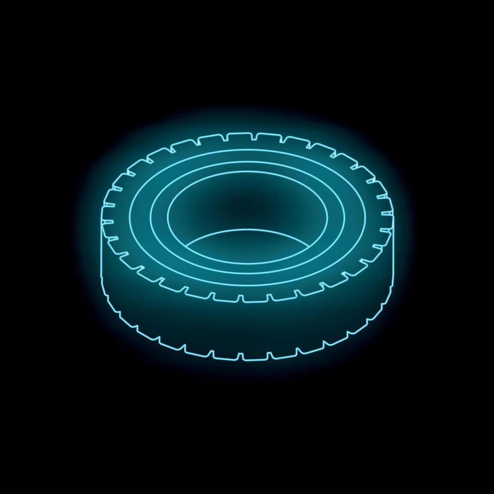 Glowing neon light tyre shining on black background vector