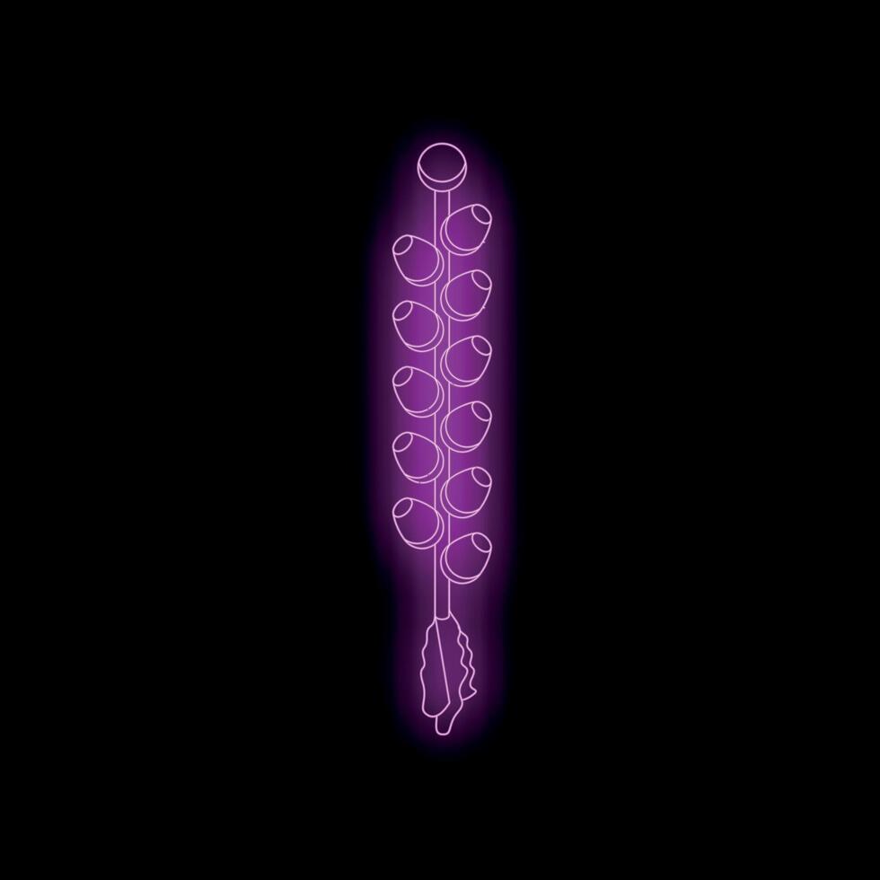 Glowing neon pink lavender flower on black background vector