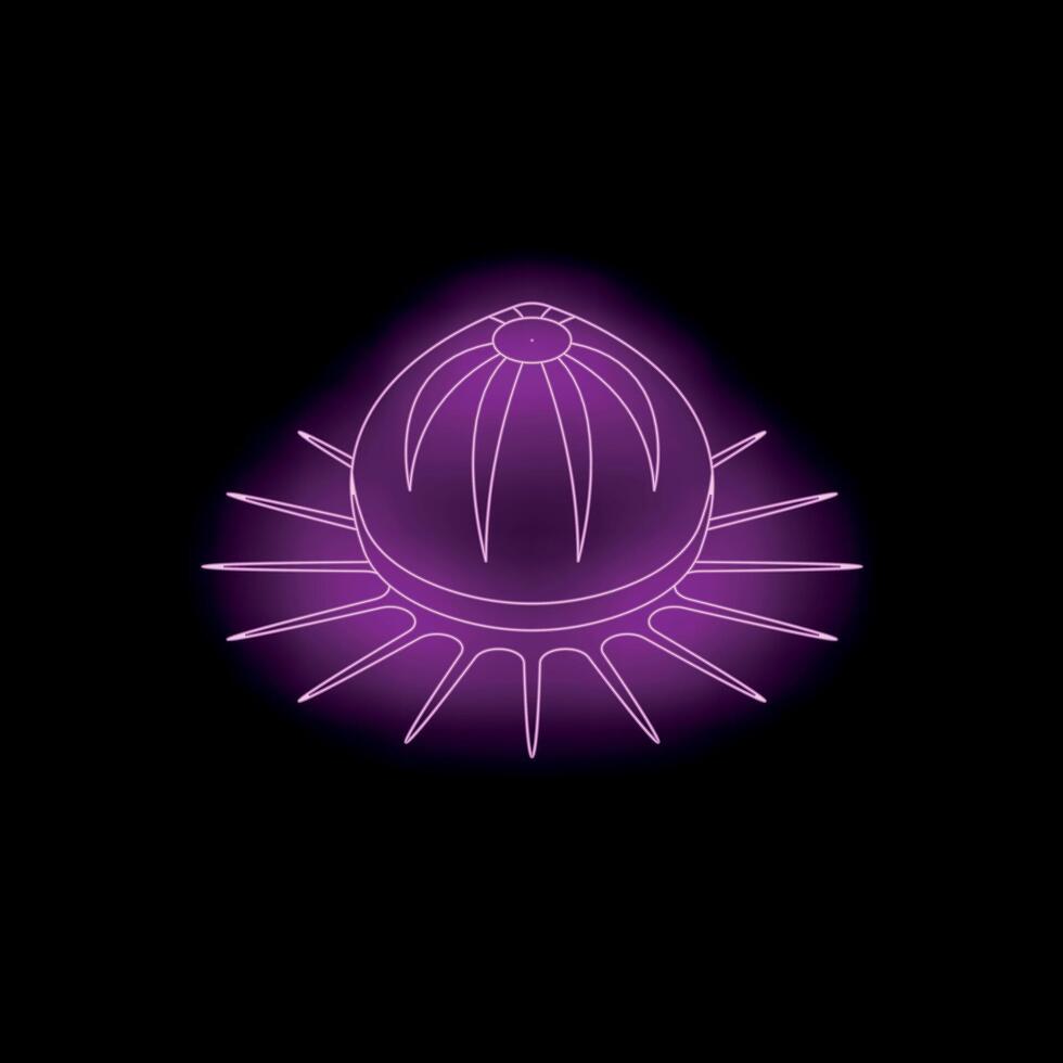 Neon purple naval mine floating on black background vector