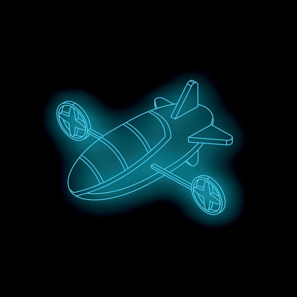 Neon submarine propellers glowing underwater exploration concept vector