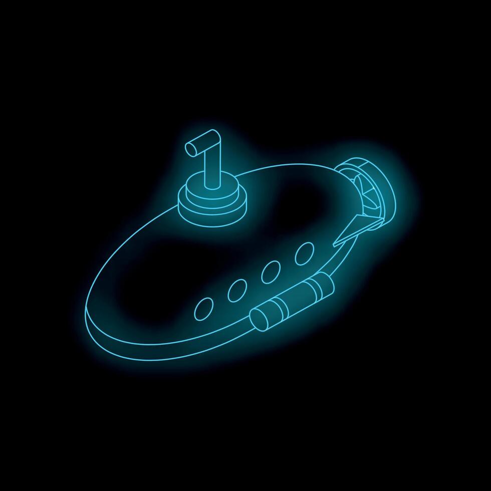 Neon submarine exploring deep ocean depths at night vector