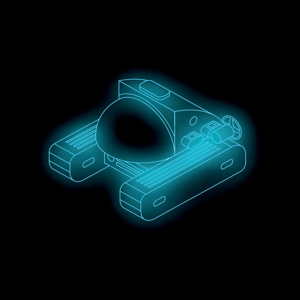 Futuristic neon blue lunar roving vehicle exploring space on tracks vector