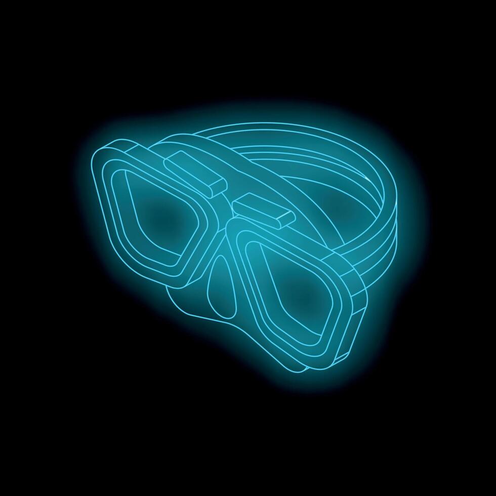 Neon glowing diving mask on black background, futuristic underwater exploration vector
