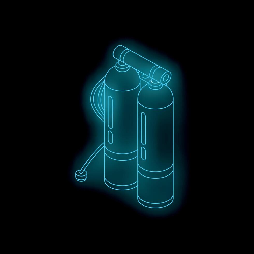 Neon glowing oxygen tanks for diving and underwater exploration vector