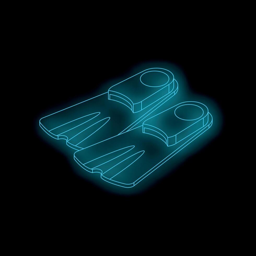 Glowing neon flippers on black background representing diving and swimming vector