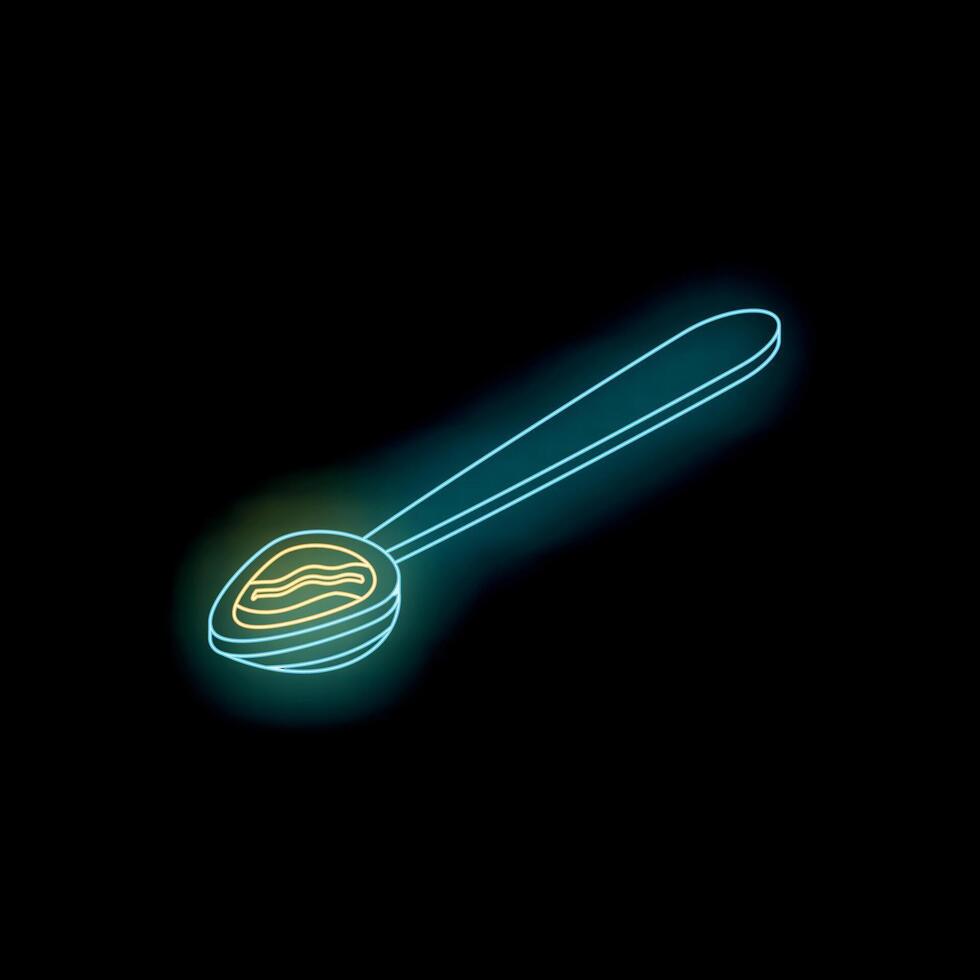 Neon spoon holding coffee bean on black background vector