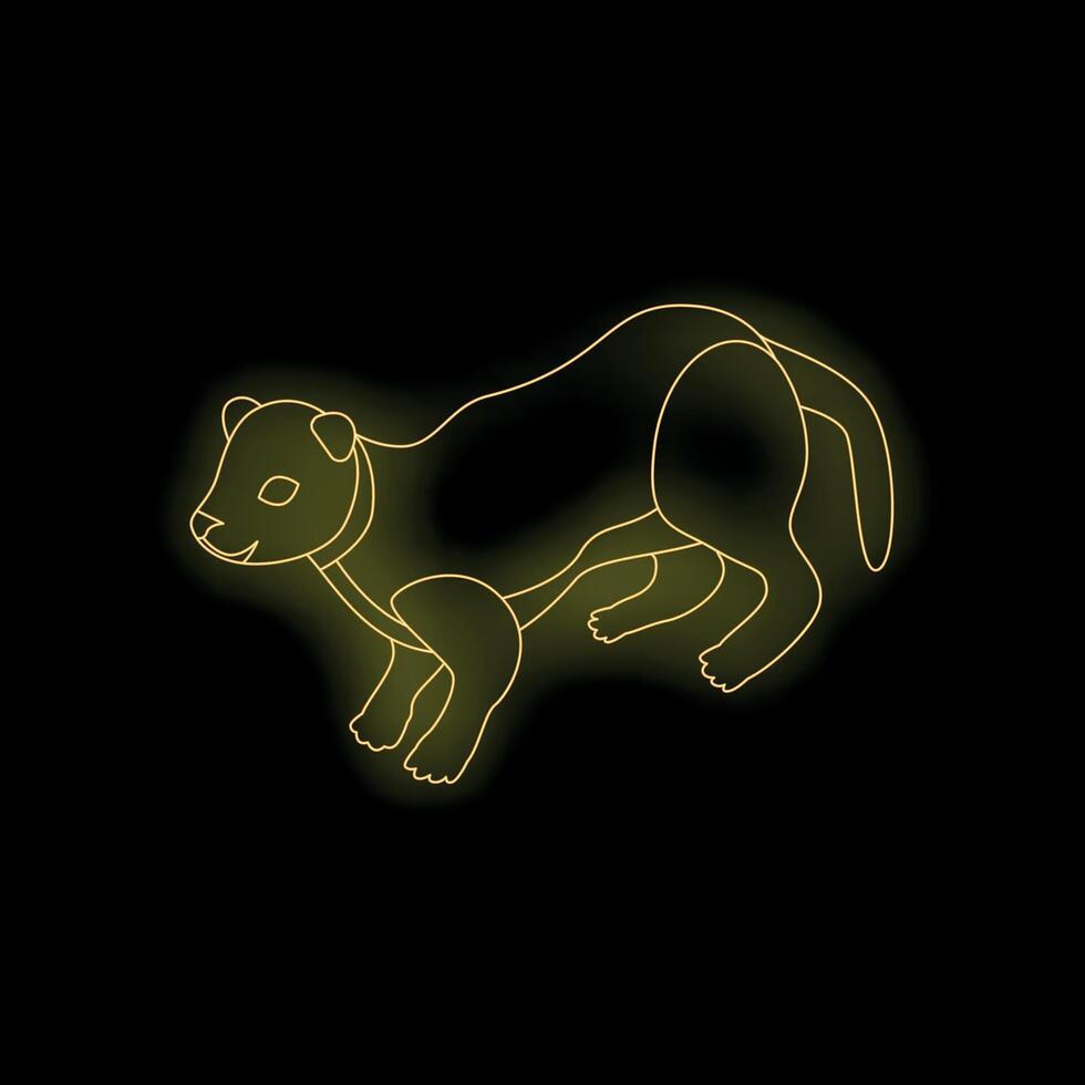 Yellow neon light drawing of a tayra walking on black background vector