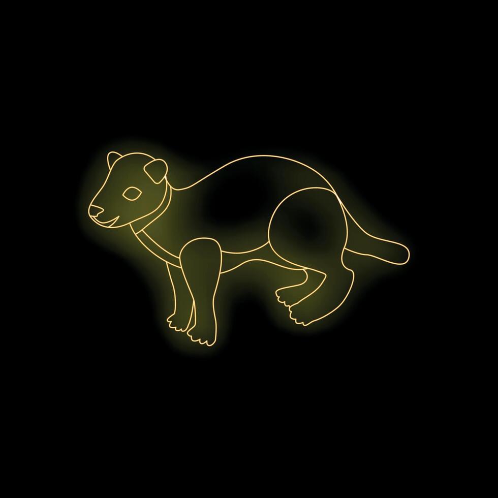 Yellow neon light weasel glowing on black background vector