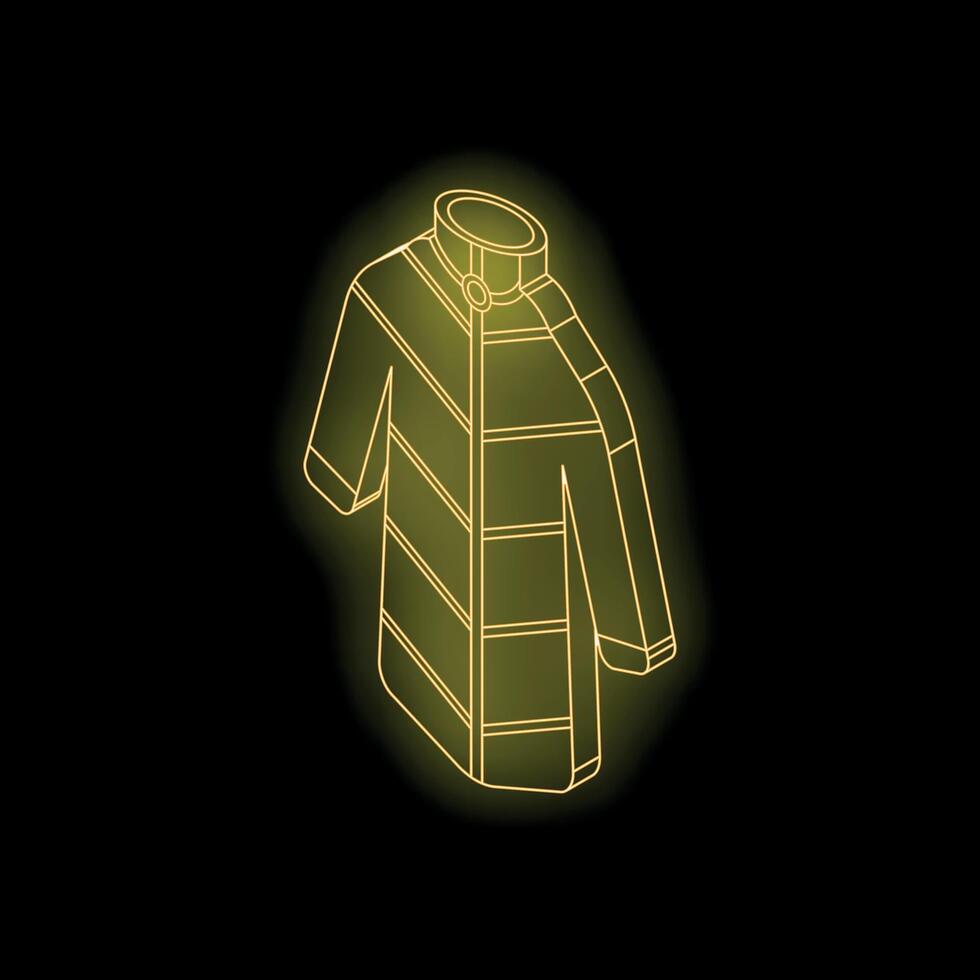 Glowing neon yellow winter jacket on black background vector