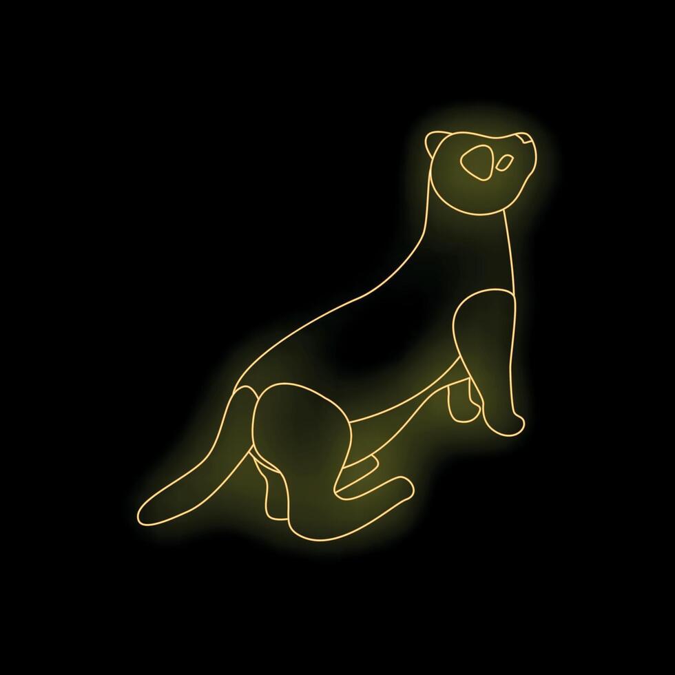 Ferret sitting and looking up, neon sign on black background vector