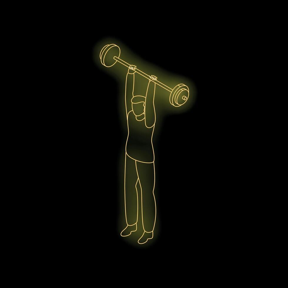 Man lifting weights in neon style, achieving fitness goals with strength training vector
