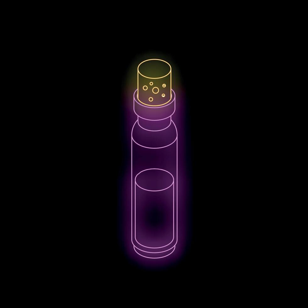 Neon vial of liquid sparkling on black background vector