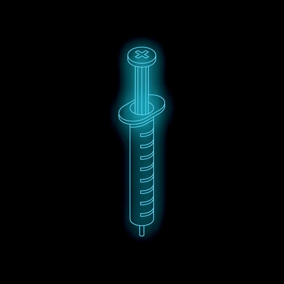Glowing neon syringe injecting healthcare solutions on dark background vector