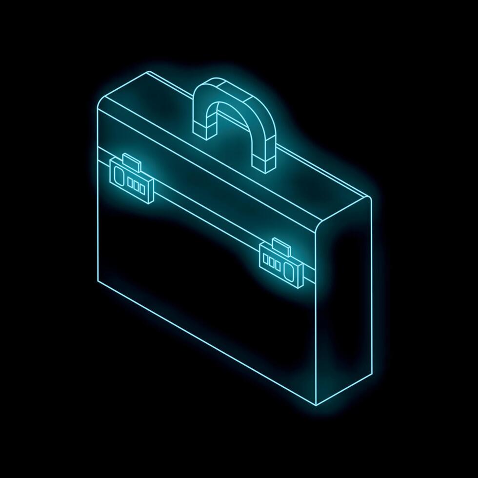 Glowing neon briefcase on dark background representing business and finance vector