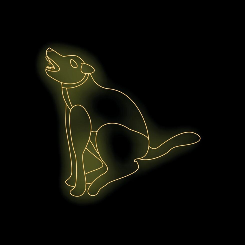Golden neon light effect dog barking while sitting vector