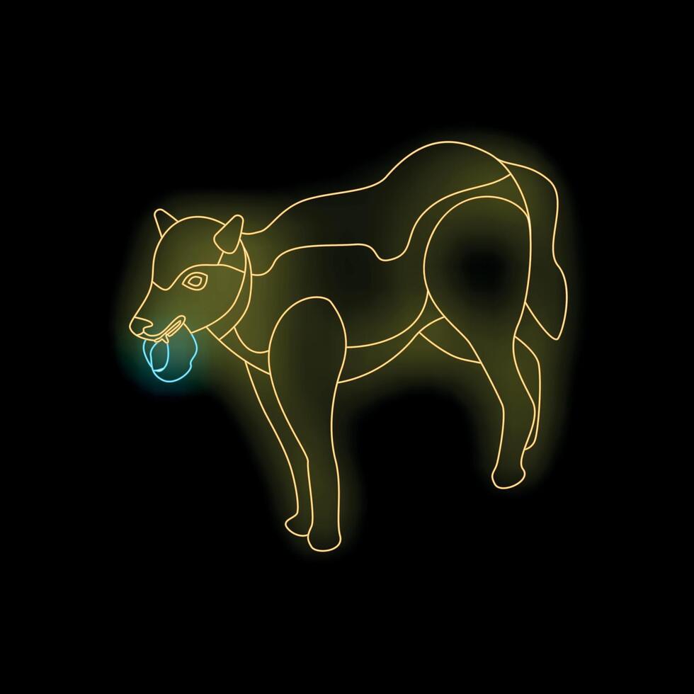 Neon light representing a wild dog carrying prey in its mouth on a black background vector