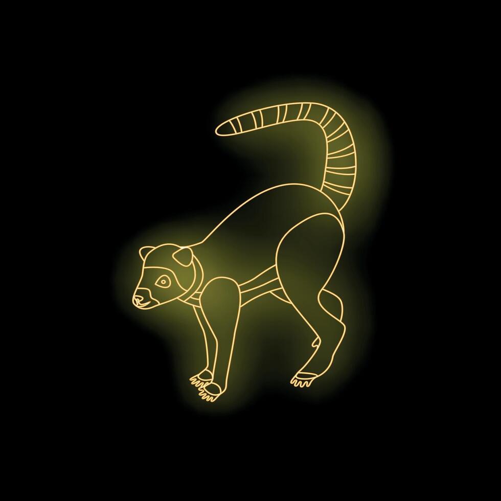 Golden neon ring tailed lemur crouching on black background vector