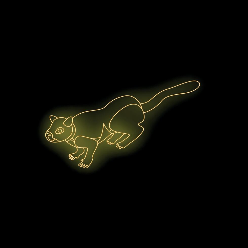 Neon yellow glowing fossa cryptoprocta ferox running fast on black background vector