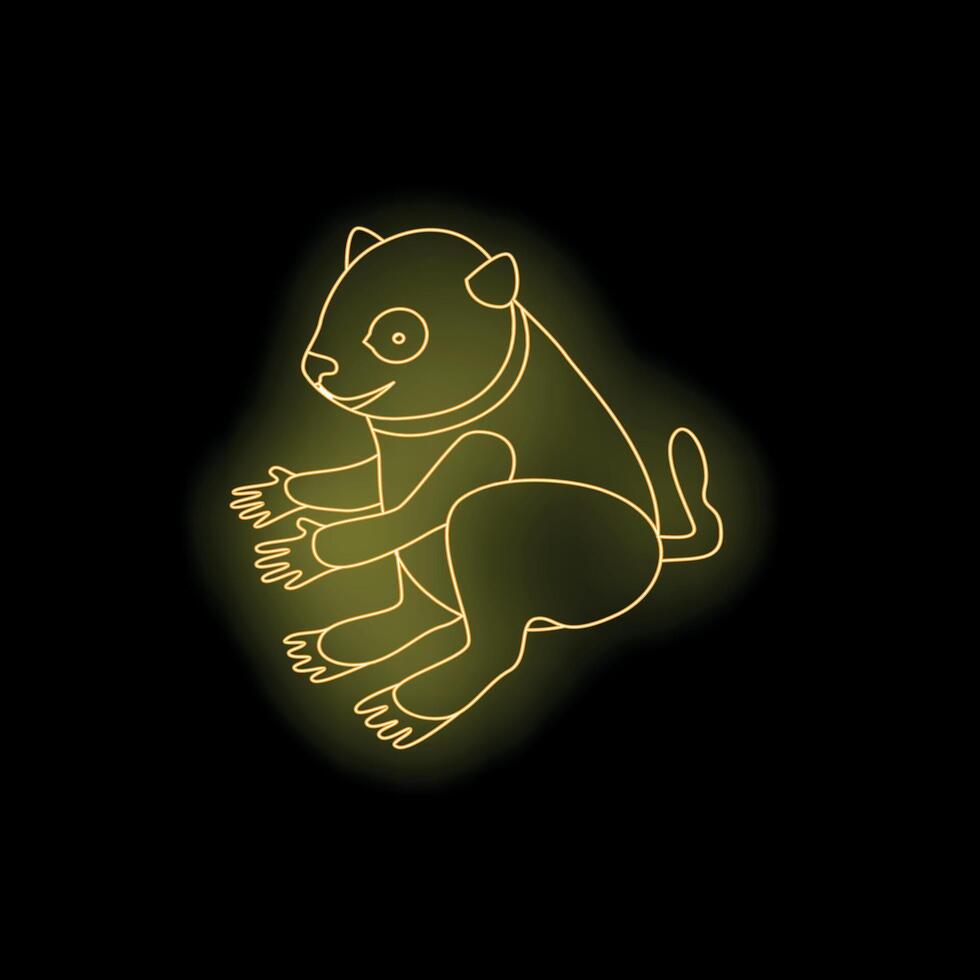 Glowing neon style panda sitting and showing paws vector