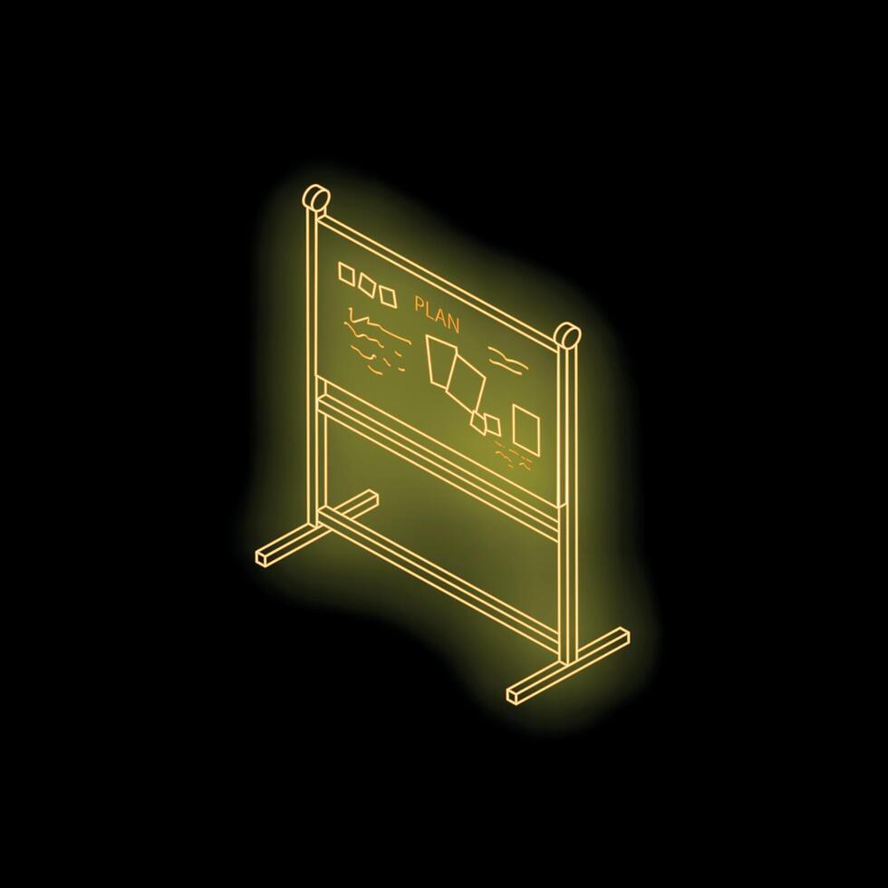Glowing neon flip chart showing business plan on black background vector