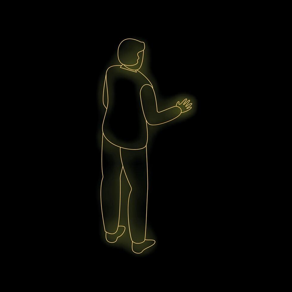 Businessman walking and gesturing with hand in neon light vector