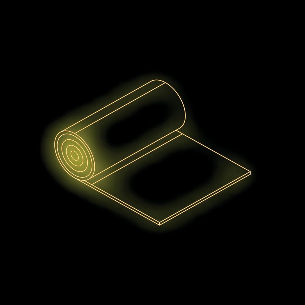 Rolled material isometric projection in neon style on black background vector