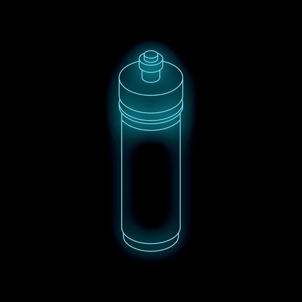 Glowing neon sports bottle on black background, hydration icon illuminated vector