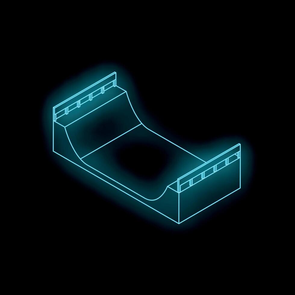 Neon half pipe ramp glowing on dark background vector
