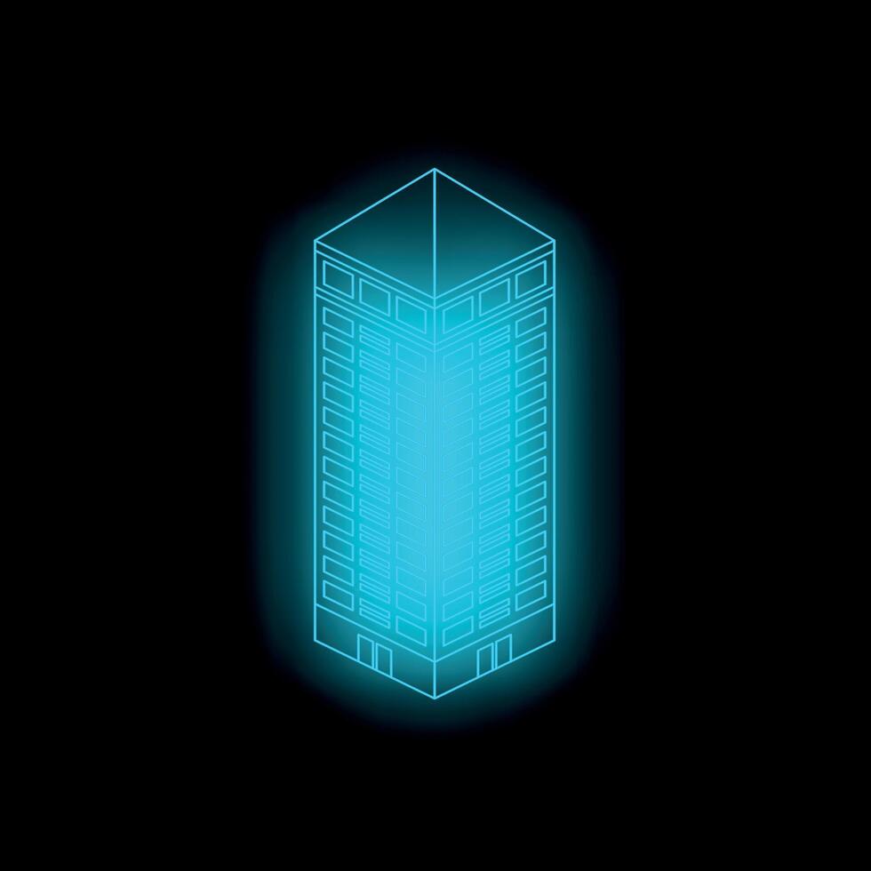 Glowing blue isometric skyscraper illuminating the night on a black background vector