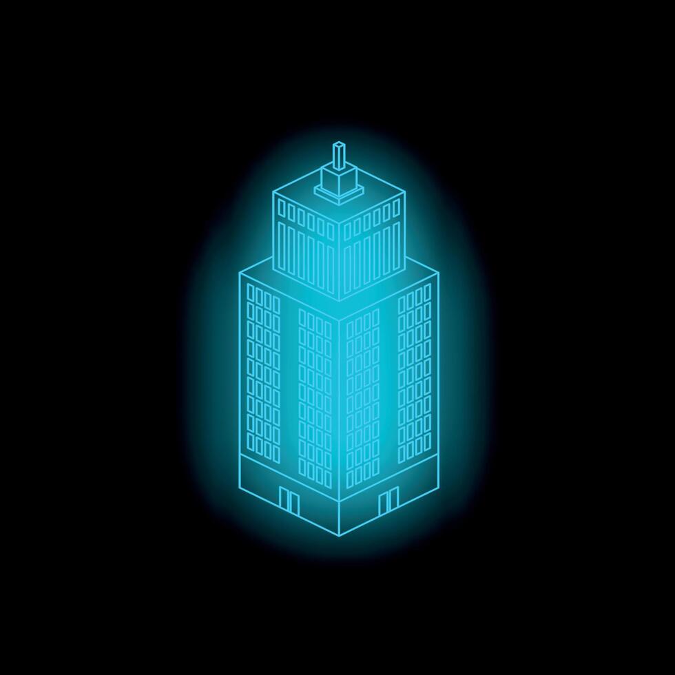 Glowing blue isometric skyscraper rising on dark background vector