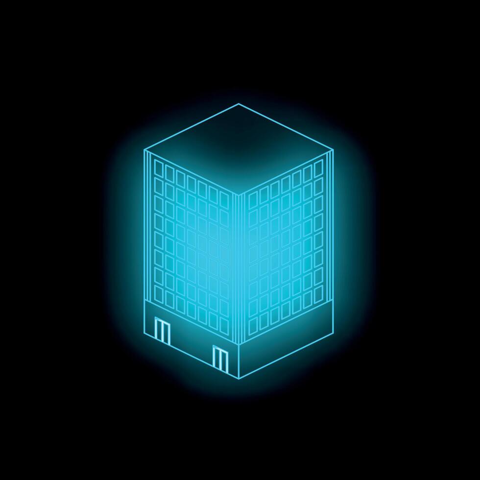 Glowing isometric office building on dark background vector