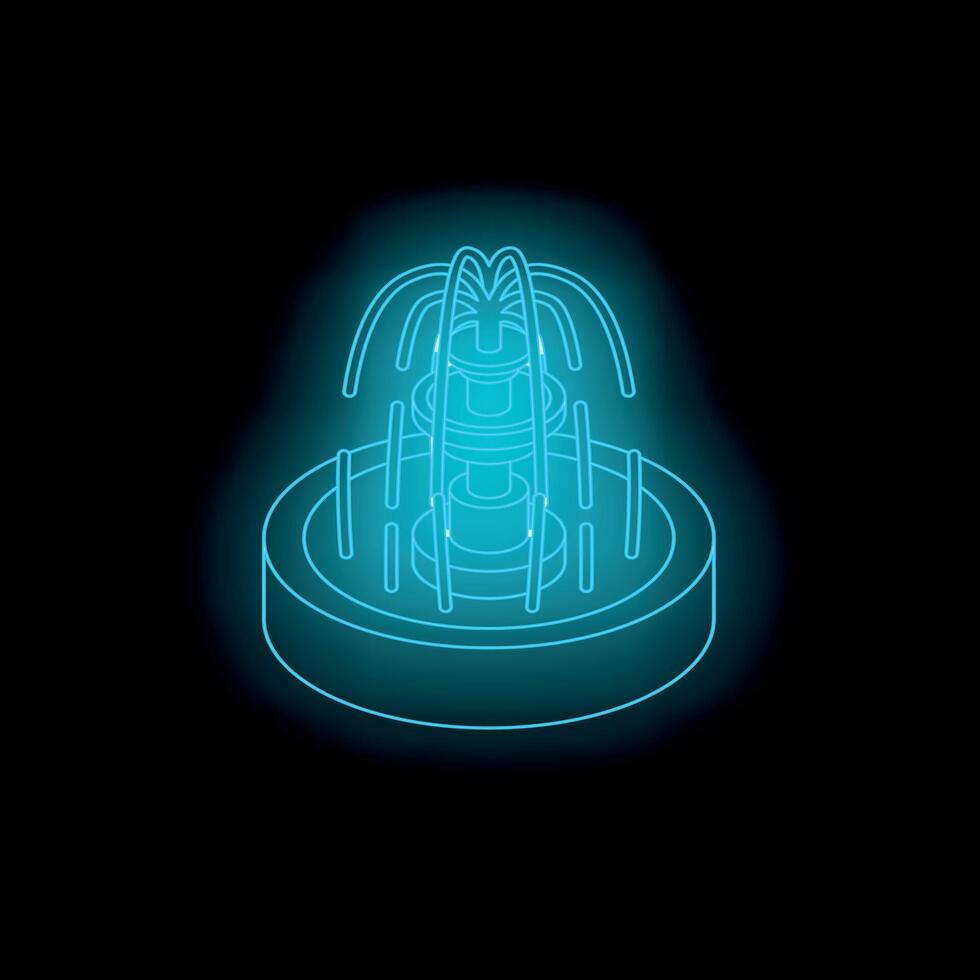 Glowing neon light three tier fountain isometric icon on black background vector
