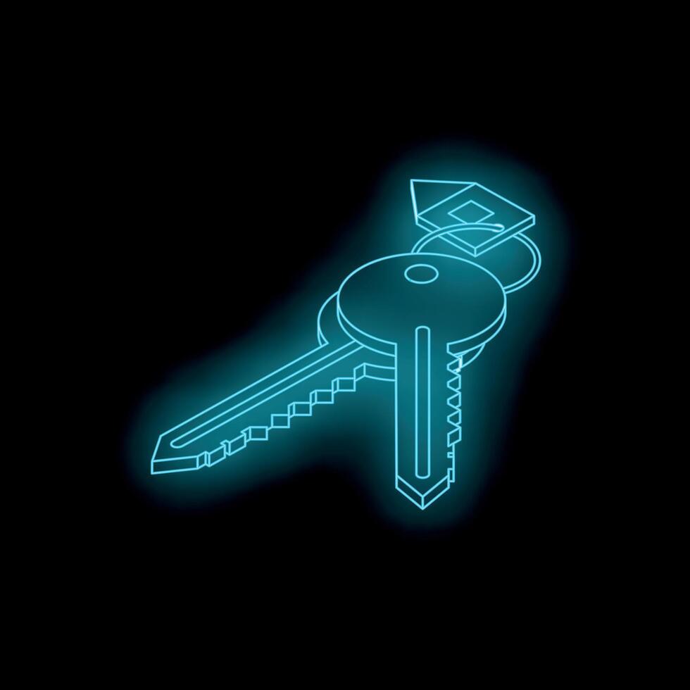 Two glowing keys with house keychain representing security and homeownership vector