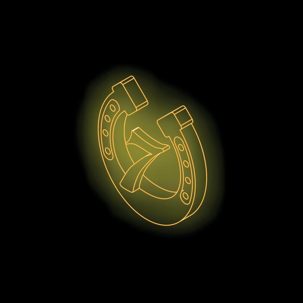 Glowing neon horseshoe with number seven isometric view vector