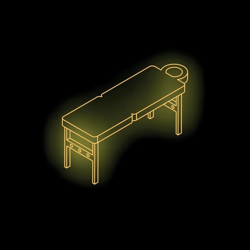 Gold neon massage table shining on black background vector